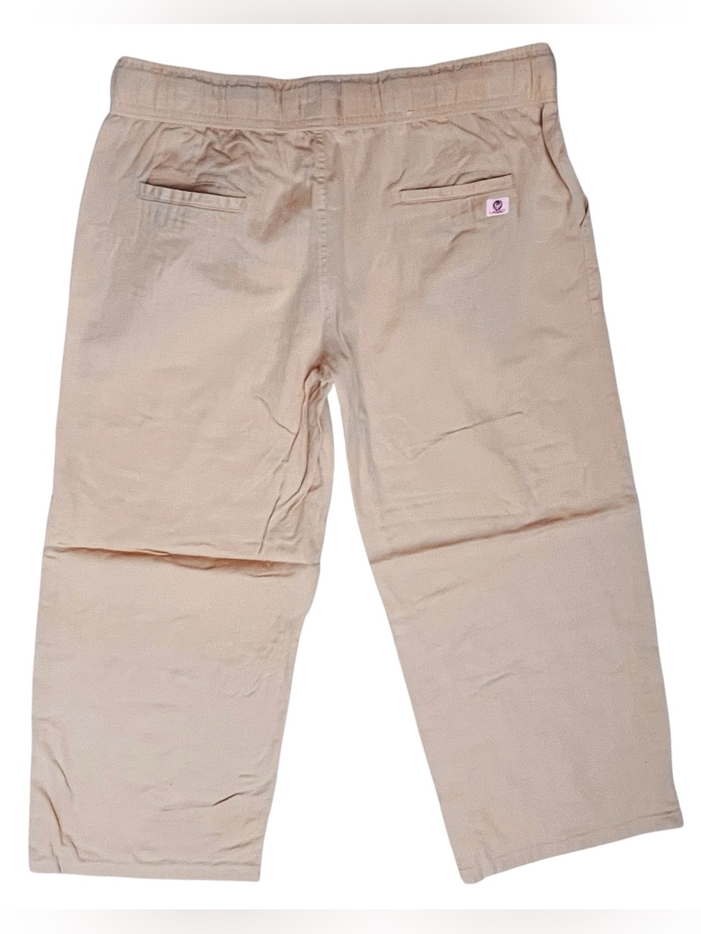 Lagaci  Crop Pants Linen Blend Tan Beach Drawstring Elastic Pull On Pockets Sz L - Picture 4 of 12
